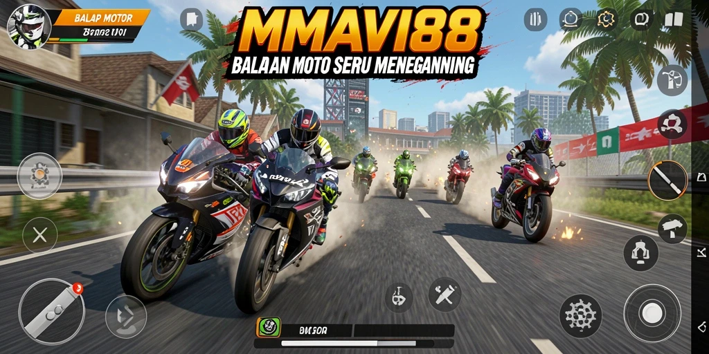 Screenshot antarmuka utama AMAVI88 dengan motor balap yang memukau.