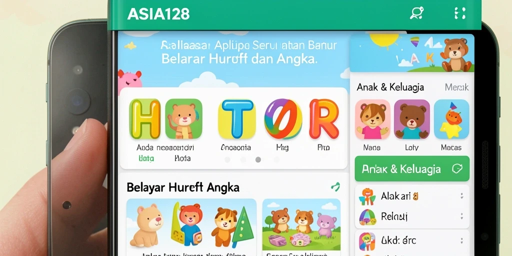 Tampilan antarmuka aplikasi Belajar Huruf dan Angka yang interaktif.