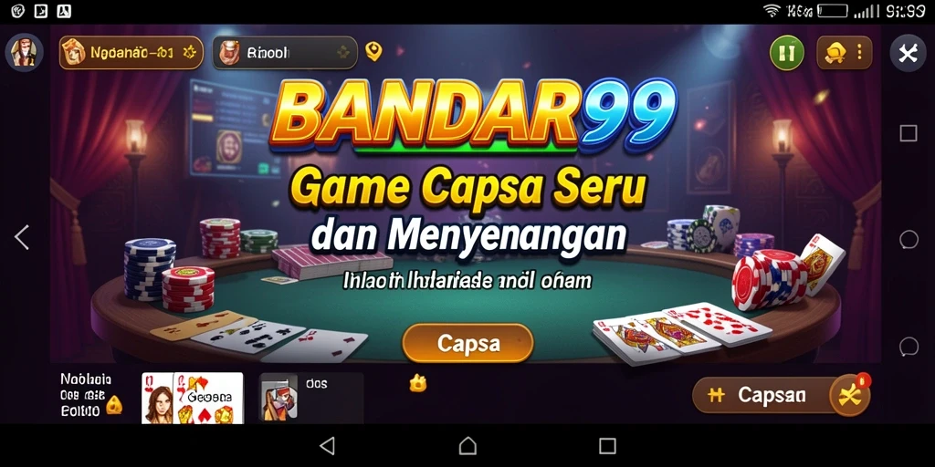 Antarmuka menarik yang menampilkan permainan Capsa yang menyenangkan.