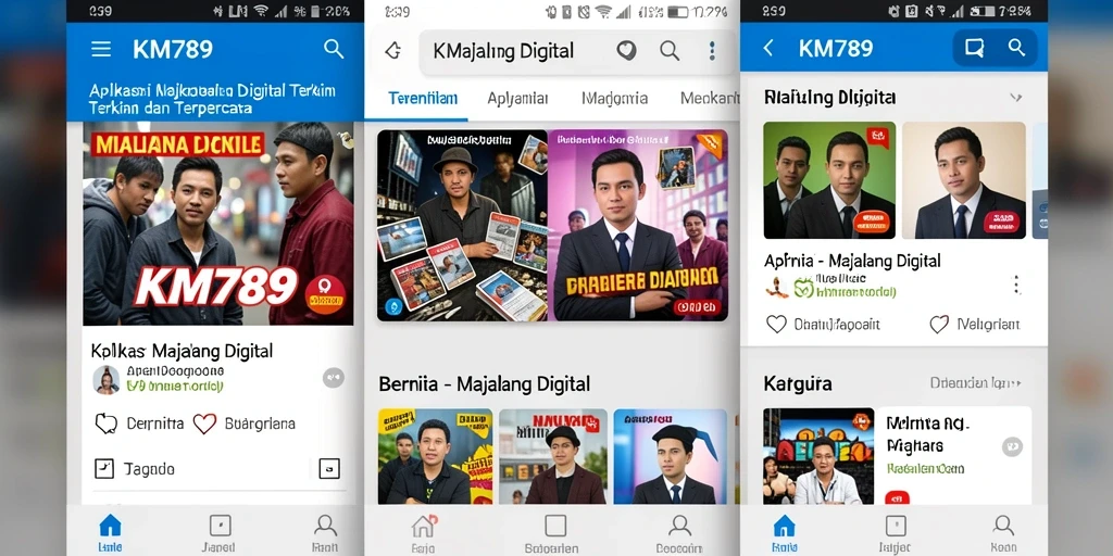 Tampilan antarmuka aplikasi KM789 yang modern dan fungsional.