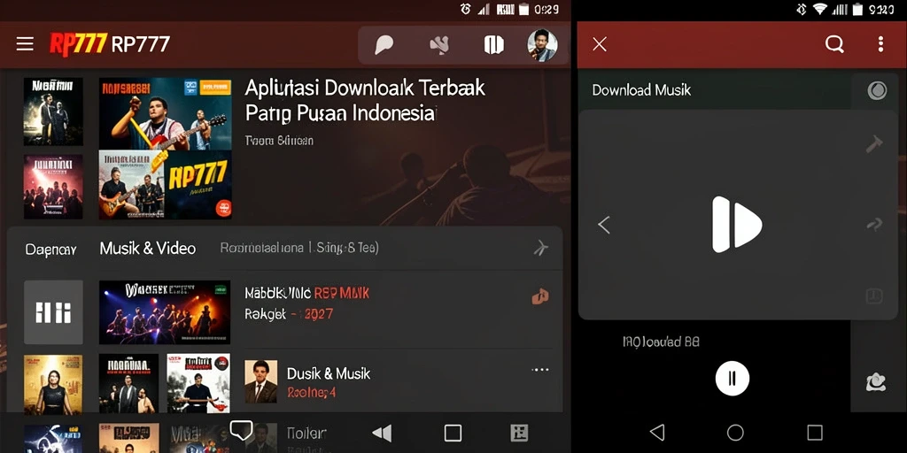 Tampilan antarmuka RP777 yang sederhana dan intuitif untuk Download Musik.
